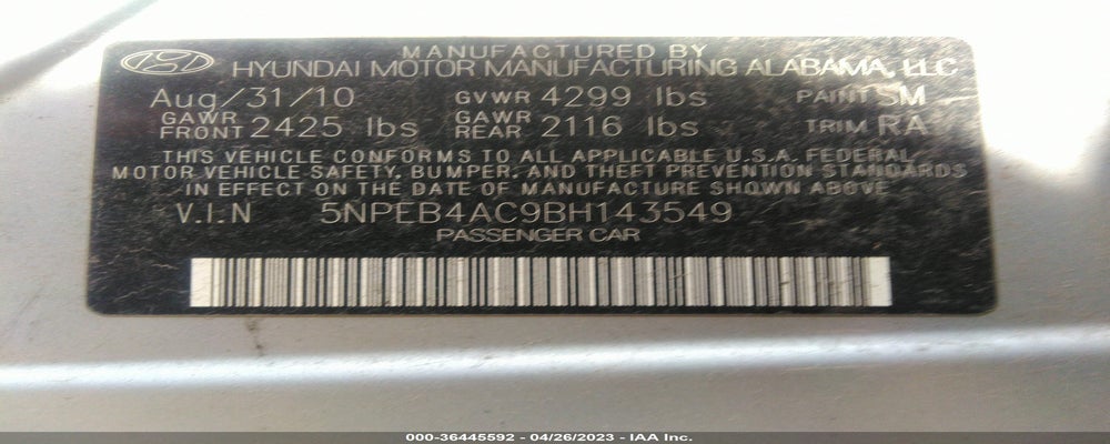 5NPEB4AC9BH143549 2011 HYUNDAI SONATA photo no. 9