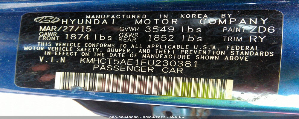 KMHCT5AE1FU230381 2015 HYUNDAI ACCENT photo no. 9