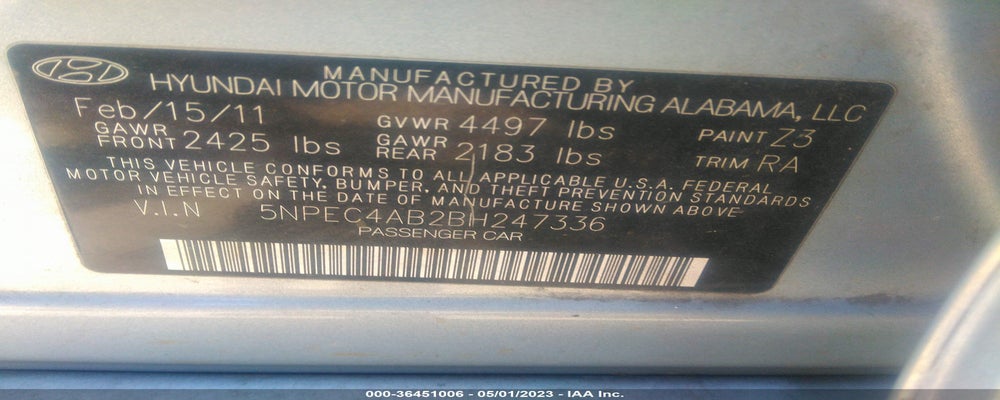 5NPEC4AB2BH247336 2011 HYUNDAI SONATA photo no. 9