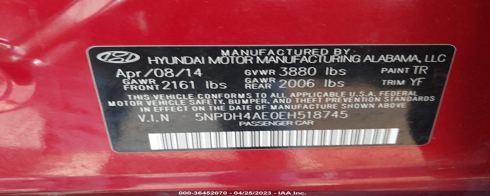 5NPDH4AE0EH518745 2014 HYUNDAI ELANTRA photo no. 9