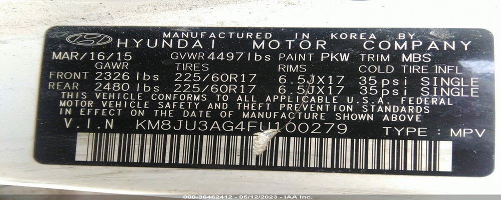 KM8JU3AG4FU100279 2015 HYUNDAI TUCSON photo no. 9