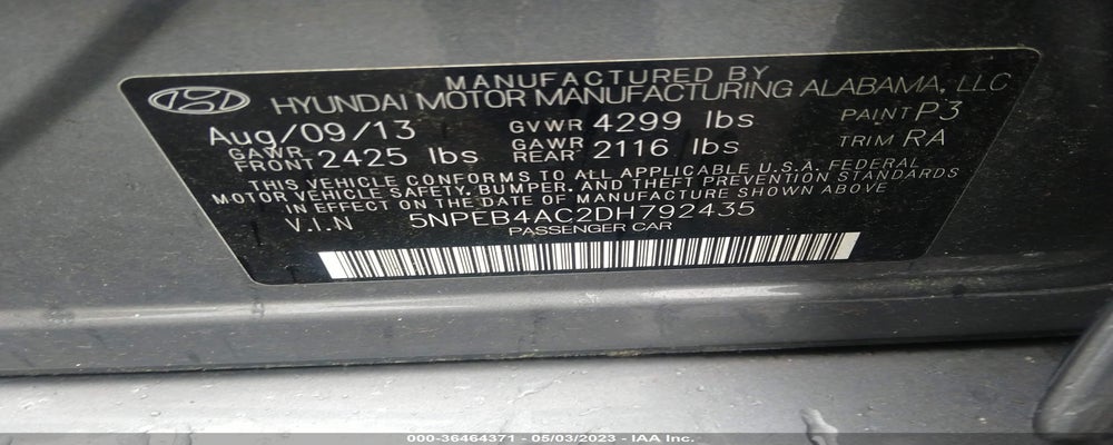 5NPEB4AC2DH792435 2013 HYUNDAI SONATA photo no. 9