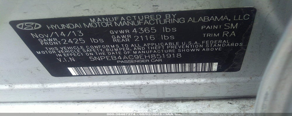 5NPEB4AC9EH851918 2014 HYUNDAI SONATA photo no. 9