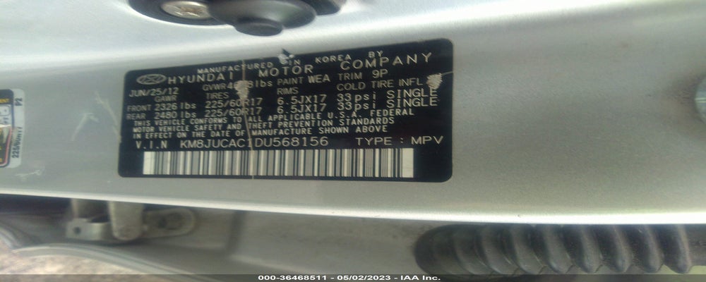 KM8JUCAC1DU568156 2013 HYUNDAI TUCSON photo no. 9
