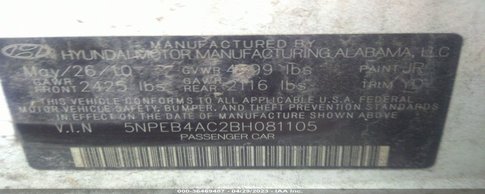 5NPEB4AC2BH081105 2011 HYUNDAI SONATA photo no. 9