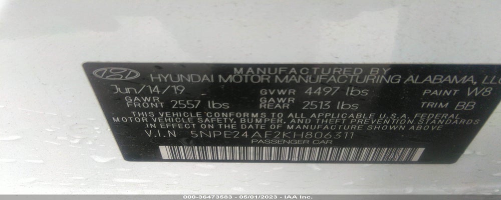 5NPE24AF2KH806311 2019 HYUNDAI SONATA photo no. 9