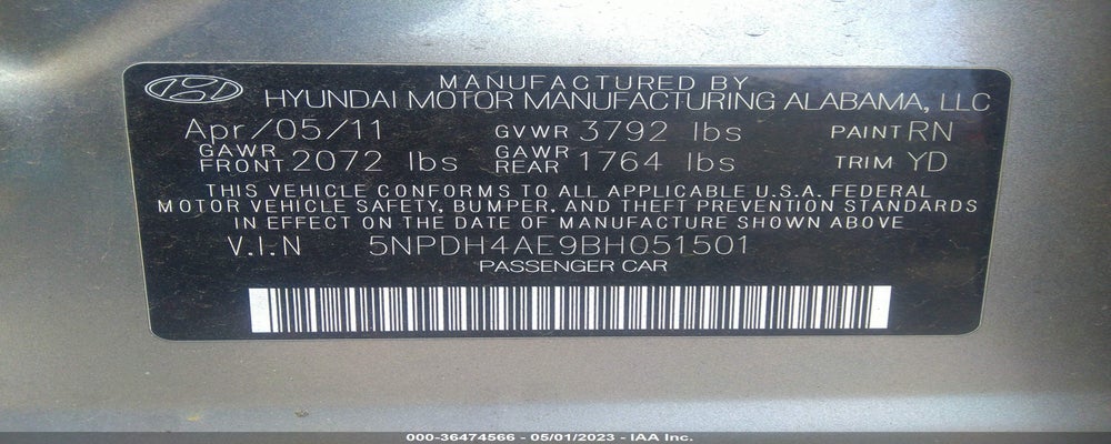 5NPDH4AE9BH051501 2011 HYUNDAI ELANTRA photo no. 9