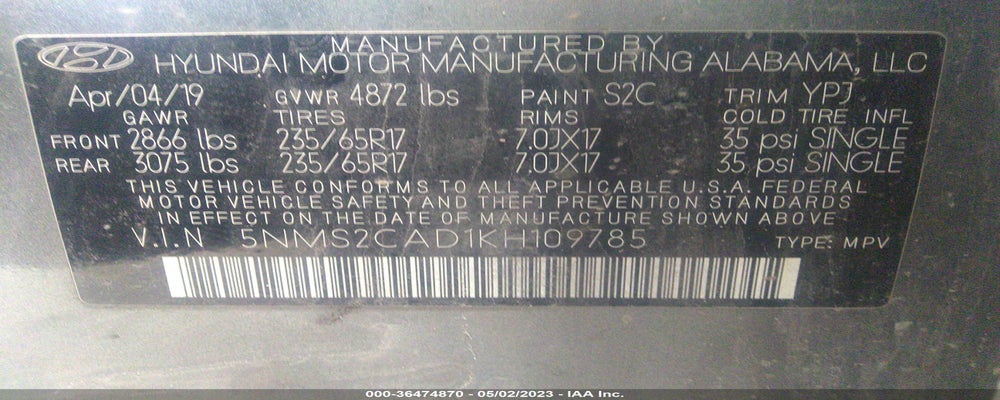 5NMS2CAD1KH109785 2019 HYUNDAI SANTA FE photo no. 9