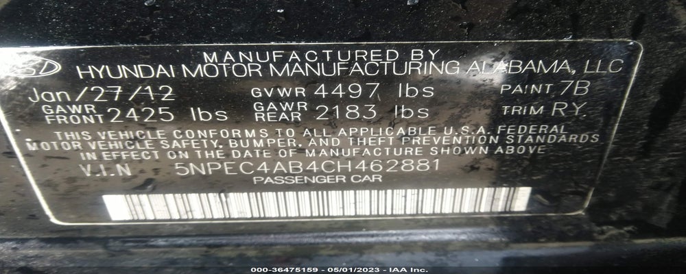 5NPEC4AB4CH462881 2012 HYUNDAI SONATA photo no. 9