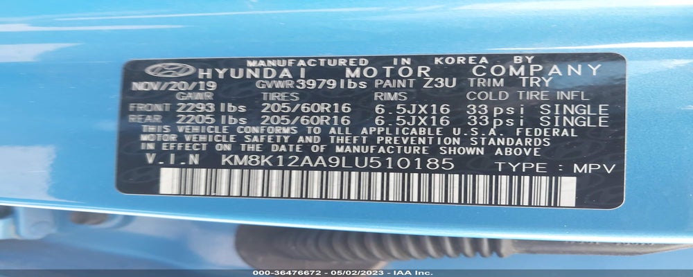 KM8K12AA9LU510185 2020 HYUNDAI KONA photo no. 9