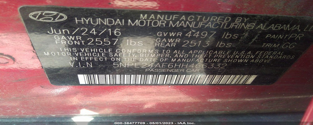 5NPE24AF6HH466332 2017 HYUNDAI SONATA photo no. 9