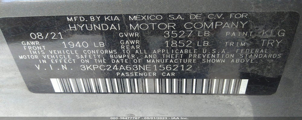 3KPC24A63NE156212 2022 HYUNDAI ACCENT photo no. 9