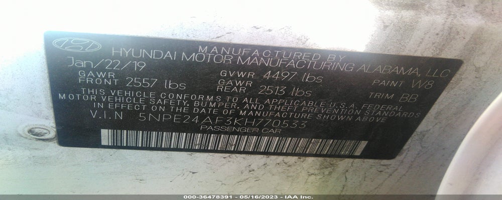5NPE24AF3KH770533 2019 HYUNDAI SONATA photo no. 9