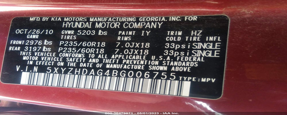 5XYZHDAG4BG006755 2011 HYUNDAI SANTA FE photo no. 9