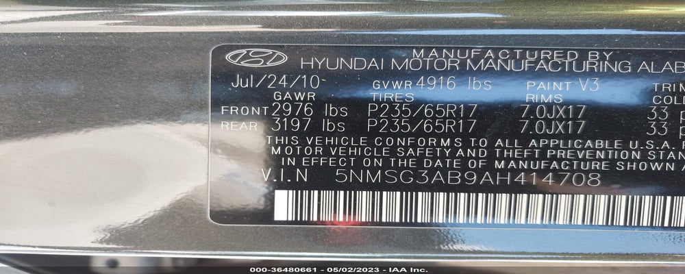 5NMSG3AB9AH414708 2010 HYUNDAI SANTA FE photo no. 9