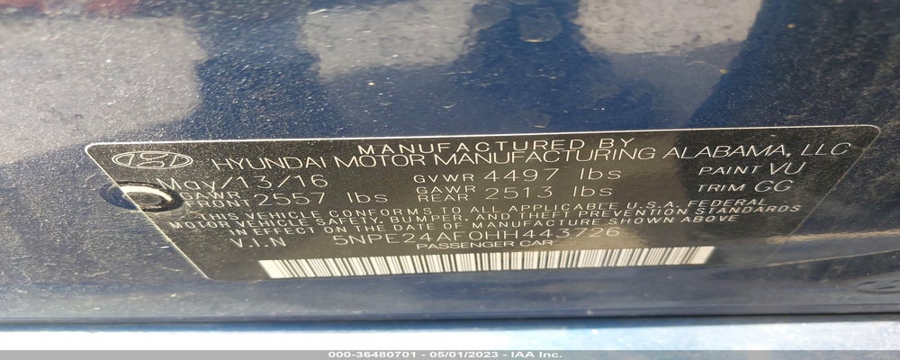 5NPE24AF0HH443726 2017 HYUNDAI SONATA photo no. 9