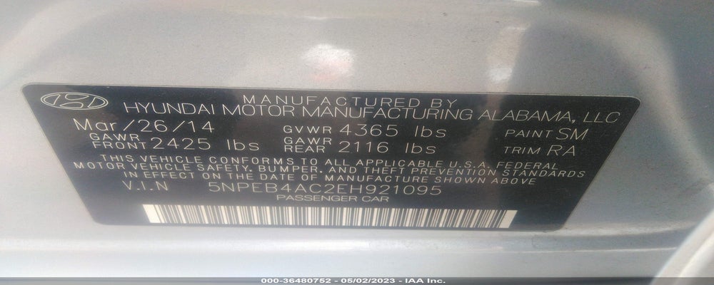 5NPEB4AC2EH921095 2014 HYUNDAI SONATA photo no. 9
