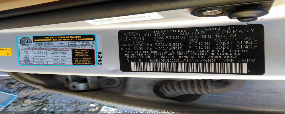 KM8NUDCC5AU127663 2010 HYUNDAI VERACRUZ photo no. 9