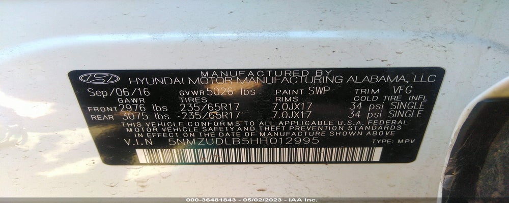 5NMZUDLB5HH012995 2017 HYUNDAI SANTA FE SPORT photo no. 9