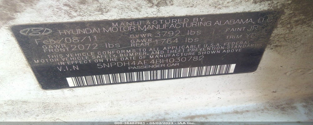 5NPDH4AE4BH030782 2011 HYUNDAI ELANTRA photo no. 9