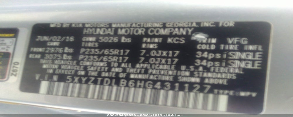5XYZTDLB6HG431127 2017 HYUNDAI SANTA FE SPORT photo no. 9