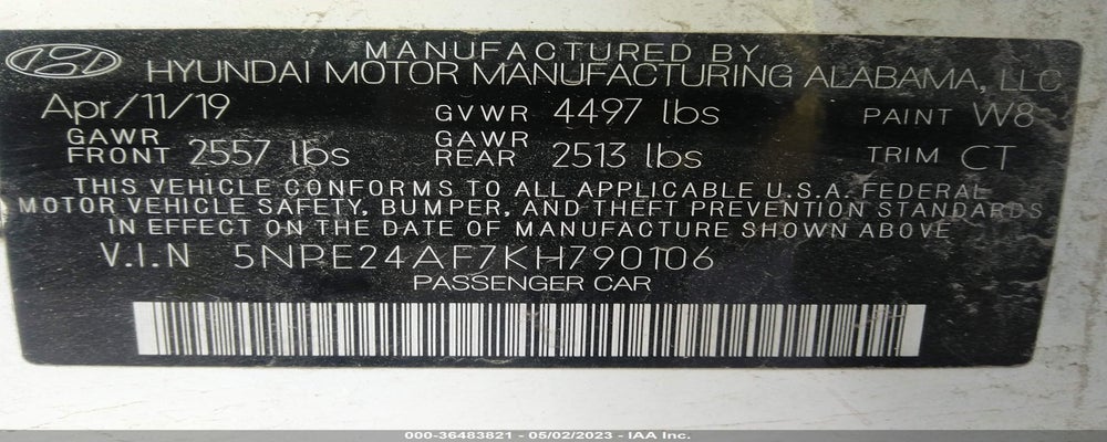 5NPE24AF7KH790106 2019 HYUNDAI SONATA photo no. 9