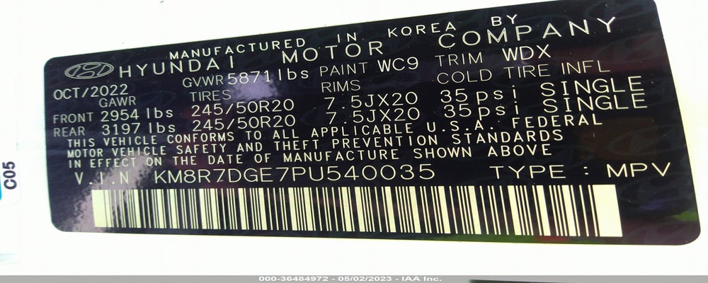 KM8R7DGE7PU540035 2023 HYUNDAI PALISADE photo no. 9