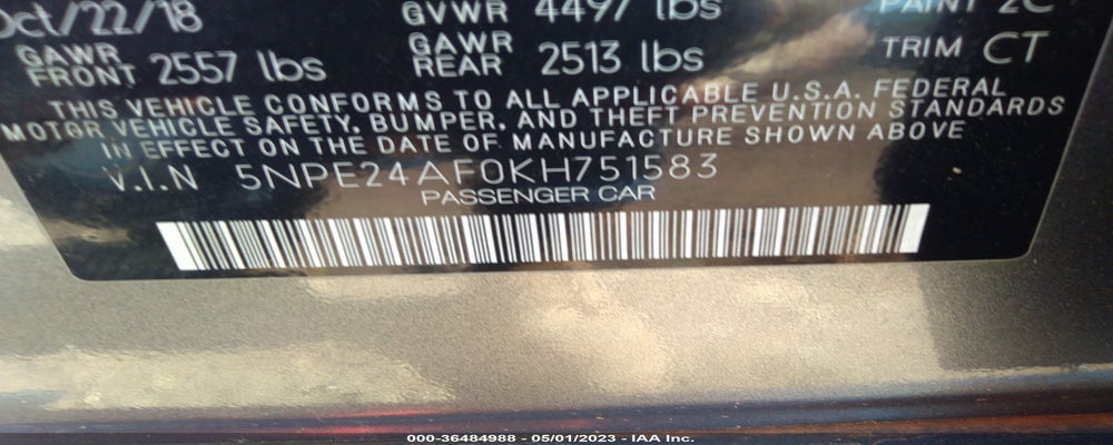 5NPE24AF0KH751583 2019 HYUNDAI SONATA photo no. 9