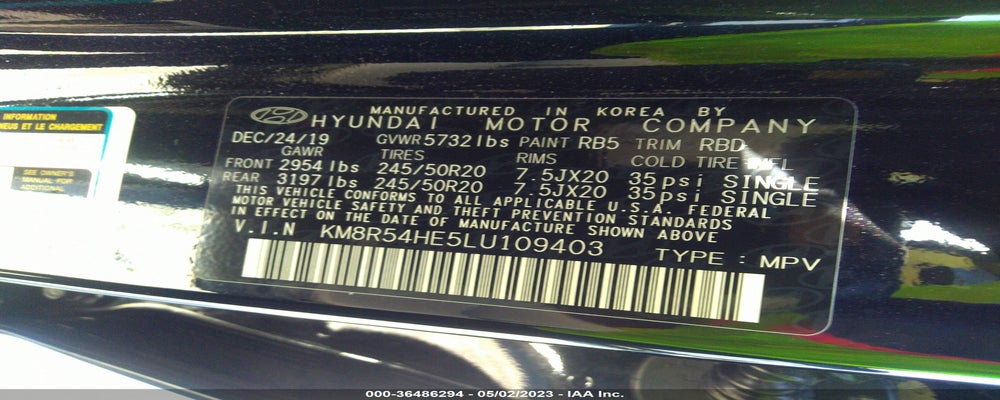 KM8R54HE5LU109403 2020 HYUNDAI PALISADE photo no. 9