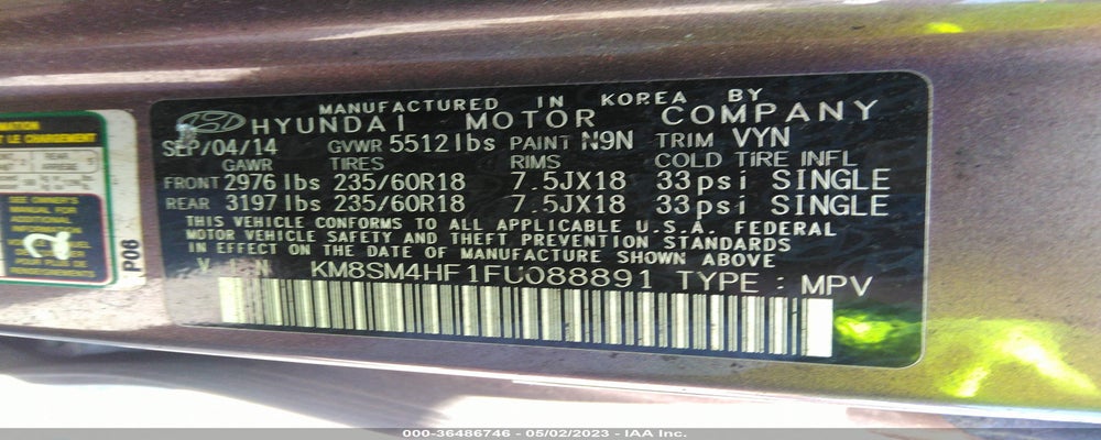 KM8SM4HF1FU088891 2015 HYUNDAI SANTA FE photo no. 9
