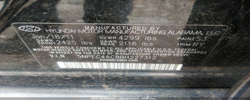 5NPEC4AC8BH227312 2011 HYUNDAI SONATA photo no. 9