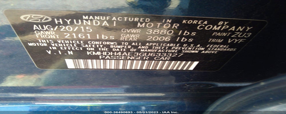 KMHDH4AE3GU633327 2016 HYUNDAI ELANTRA photo no. 9