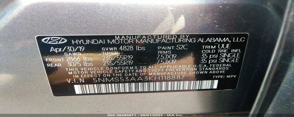 5NMS53AA3KH118887 2019 HYUNDAI SANTA FE photo no. 9