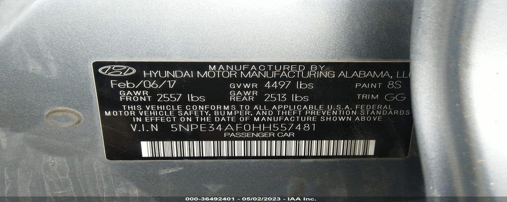 5NPE34AF0HH557481 2017 HYUNDAI SONATA photo no. 9
