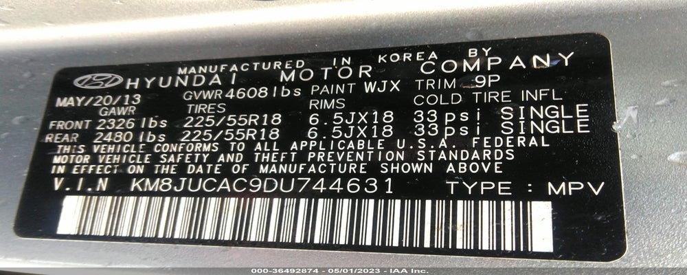 KM8JUCAC9DU744631 2013 HYUNDAI TUCSON photo no. 9