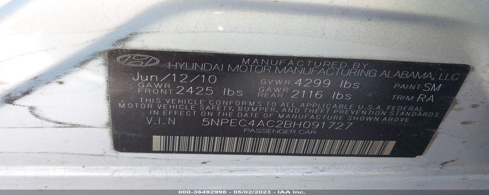 5NPEC4AC2BH091727 2011 HYUNDAI SONATA photo no. 9