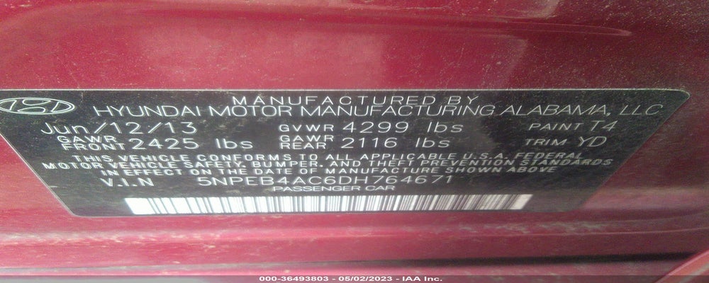 5NPEB4AC6DH764671 2013 HYUNDAI SONATA photo no. 9
