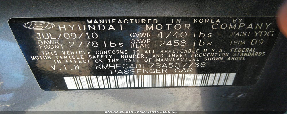 KMHFC4DF7BA537738 2011 HYUNDAI AZERA photo no. 9