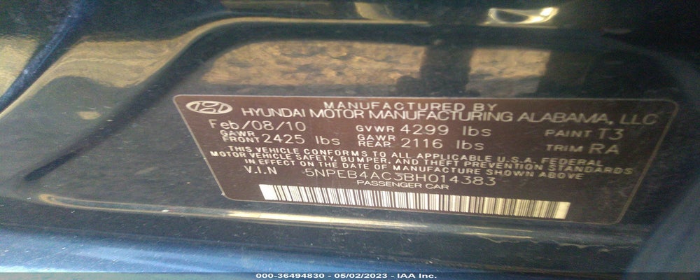 5NPEB4AC3BH014383 2011 HYUNDAI SONATA photo no. 9