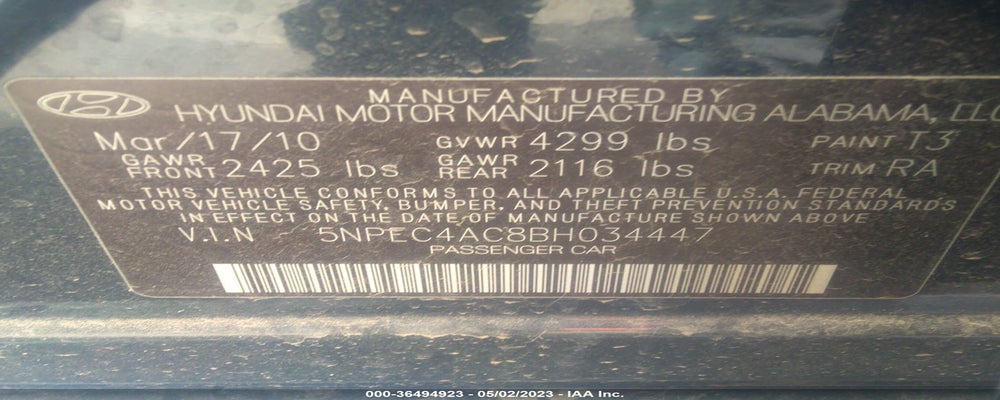5NPEC4AC8BH034447 2011 HYUNDAI SONATA photo no. 9