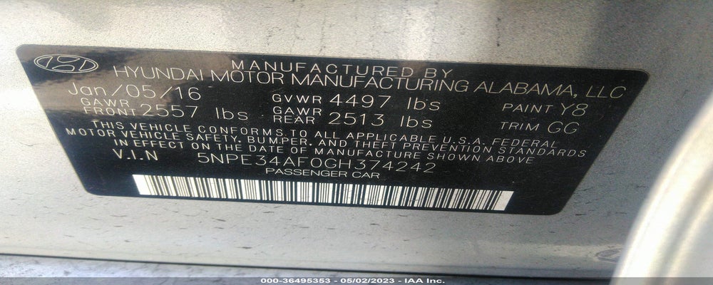 5NPE34AF0GH374242 2016 HYUNDAI SONATA photo no. 9