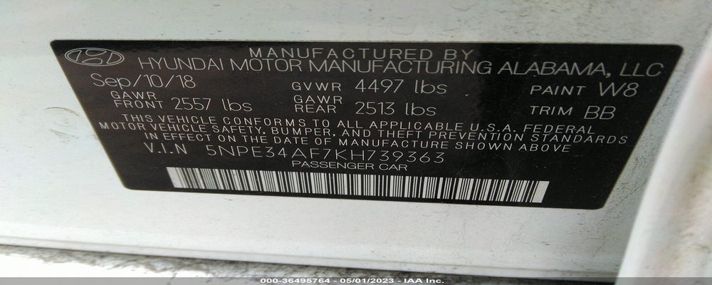5NPE34AF7KH739363 2019 HYUNDAI SONATA photo no. 9