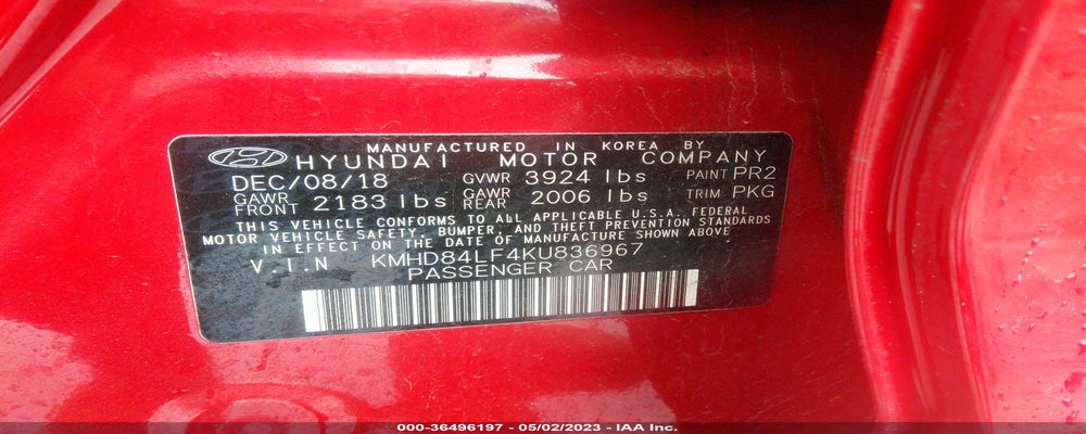 KMHD84LF4KU836967 2019 HYUNDAI ELANTRA photo no. 9