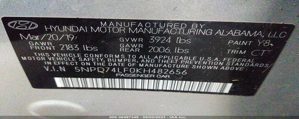 5NPD74LF0KH482656 2019 HYUNDAI ELANTRA photo no. 9