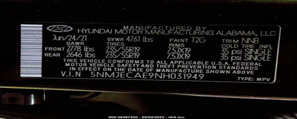 5NMJECAE9NH031949 2022 HYUNDAI TUCSON photo no. 9