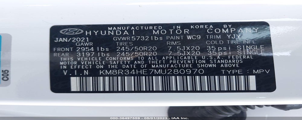 KM8R34HE7MU280970 2021 HYUNDAI PALISADE photo no. 9