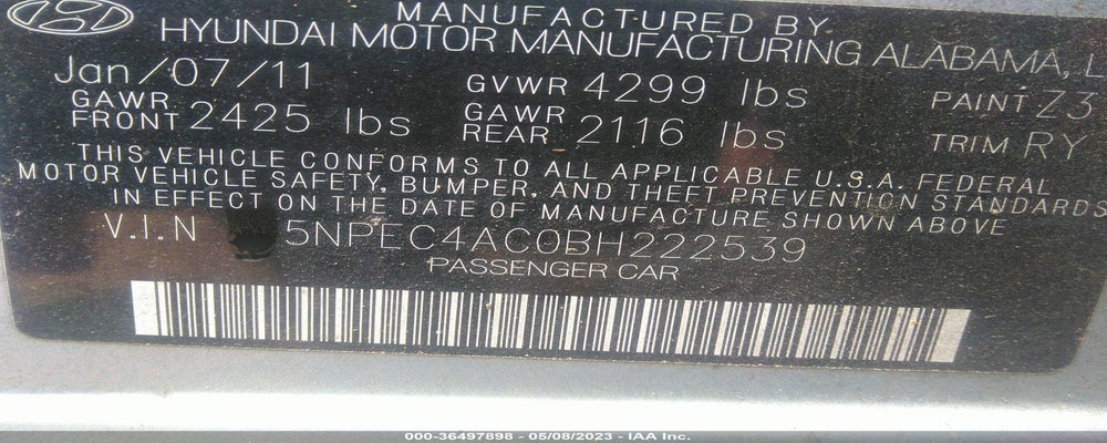 5NPEC4AC0BH222539 2011 HYUNDAI SONATA photo no. 9