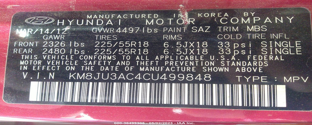 KMHJU3AC4CU499848 2012 HYUNDAI TUCSON photo no. 9