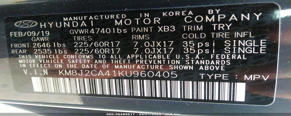 KM8J2CA41KU960405 2019 HYUNDAI TUCSON photo no. 9