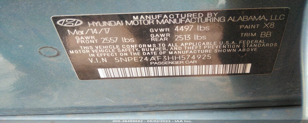 5NPE24AF3HH574925 2017 HYUNDAI SONATA photo no. 9